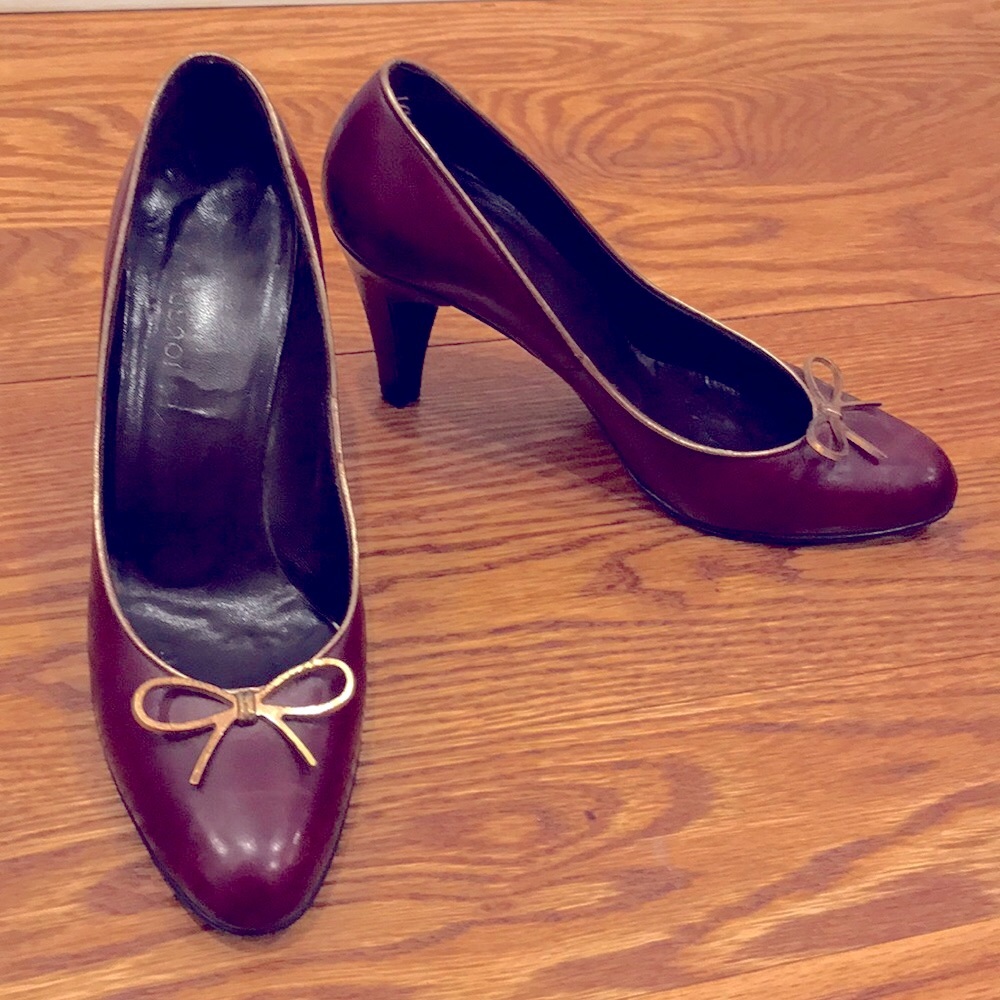 Vintage Charles Jourdan Oxblood Gold Bow Pumps Dorothy Ruby Slippers red costume